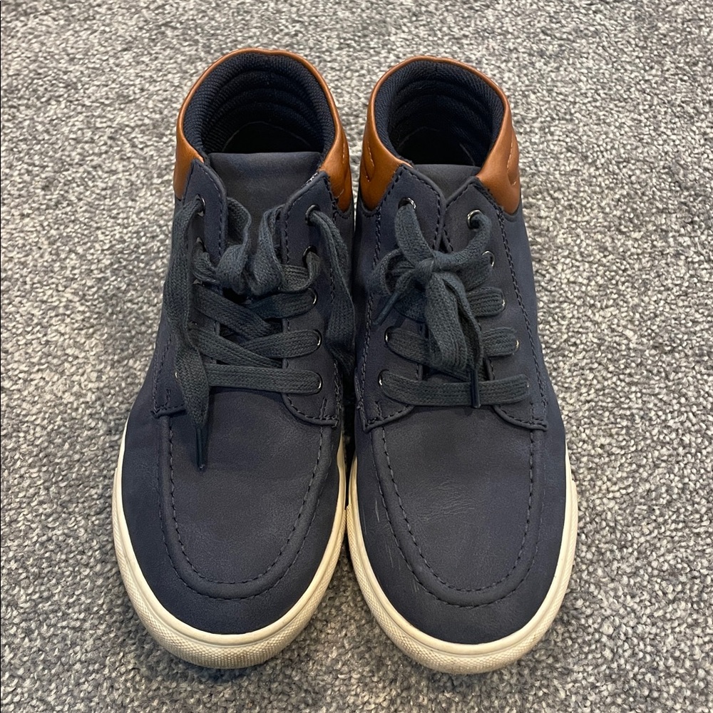 Navy and Brown High-Top Sneakers